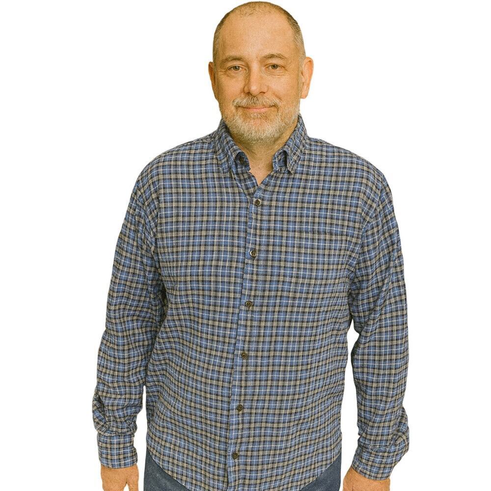 Johnnie-O top shelf sz large blue plaid long sleeve light flannel EUC preppy